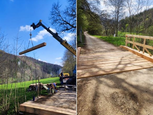 Neue Holzbrücke am Donauradweg